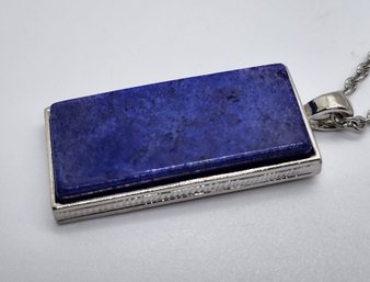 Lapis Dog Tag Pendant Necklace In Silvertone & Stainless