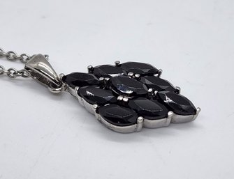 Black Spinel Pendant Necklace In Stainless Steel