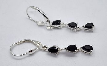 Black Spinel Dangle Earrings In Sterling