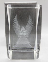 3D Laser Etched Guardian Angel Crystal Glass Cube