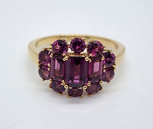 Purple Rhodolite Garnet Ring In 18k Yellow Gold Over Sterling