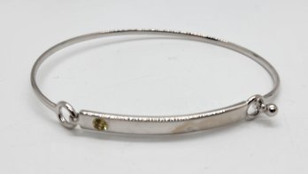 Faux Yellow Diamond Birthstone Bar Bangle Bracelet In Sterling