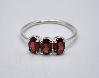 Red Garnet 3 Stone Ring In Sterling