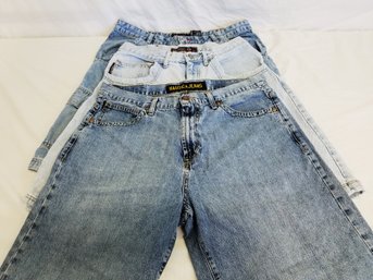 Three Pairs Of Men's Denim Shorts By Faded Glory, No Fear And Nautica Sizes 32/34/36