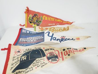 Four Vintage Travel & Sports Felt Pennants-Gillette Castle, New York Yankees & Milwaukee Bucks