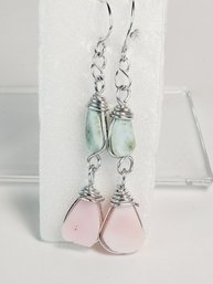 New Silver Tone Handmade Stone Hanging Earrings