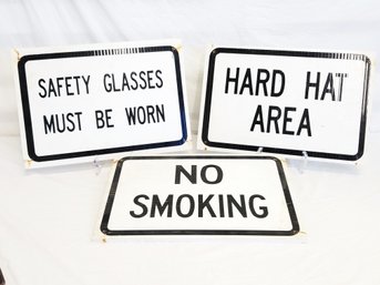 Three Large White &  Black Cardboard Safety Signs