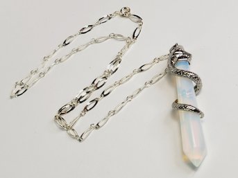 New Snake Wrapped Glowing Blue Moon Stone Pendulum Point Pendant With Necklace