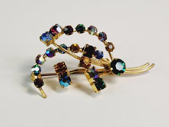 Gold Tone Vintage Multi-colored Stone Pin / Brooch