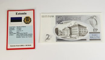 ESTONIA - 2 2 KROONI  - Uncirculated Foreign Paper Money With Info Card