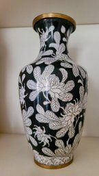 Pretty Asian Black And White Cloisonne Vase