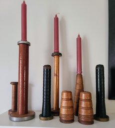 (8) Vintage Wood Candlesticks