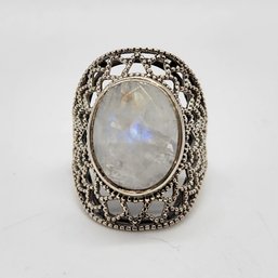 Rainbow Moonstone Ring In Sterling