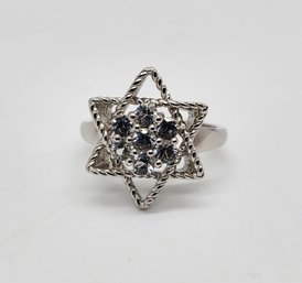 White Sapphire, Rhodium Over Sterling Star Ring