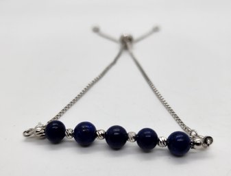 Lapis Lazuli Beaded Bolo Bracelet In Rhodium Over Sterling