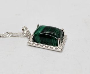 African Malachite Pendant Necklace In Sterling Silver