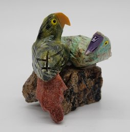 Multi-Gemstone Carved Bird Couple Figurine