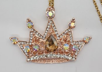 Austrian Crystal Crown Necklace In Stainless