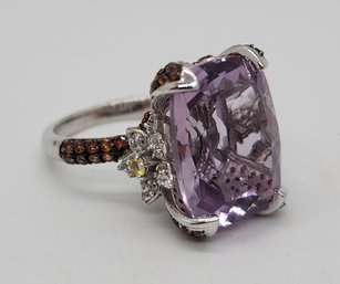 AAA Rose De France Amethyst, Multi-Gemstone Ring In Platinum Over Sterling