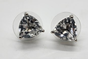 White Topaz Stud Earrings In Platinum Over Sterling
