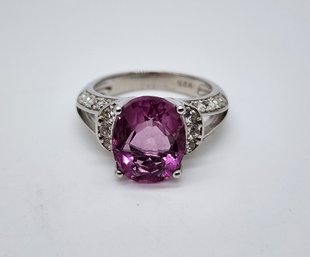 Pink Fluorite, White Zircon Ring In Sterling