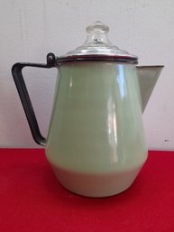 Vintage Green Enameled Tea Kettle