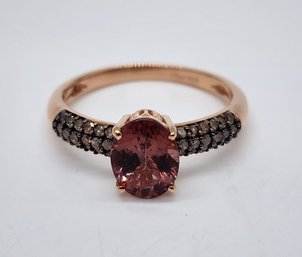 Red Rose Apatite, Natural Champagne Diamond Ring In Rose Gold Over Sterling