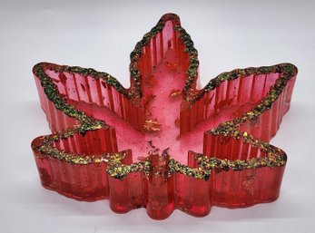 Incredible Handcrafted Pink Resin Pot Leaf Ashtray