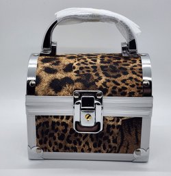 Cream Faux Leather Leopard Pattern Aluminum 2 Layer Jewelry Box