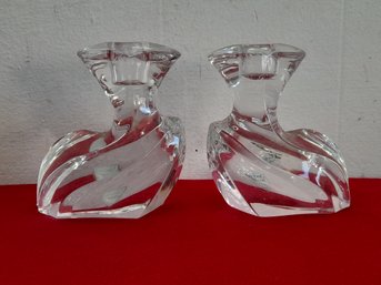 Pair Of Orrofors Sweden Glass/crystal Candle Stick Holders
