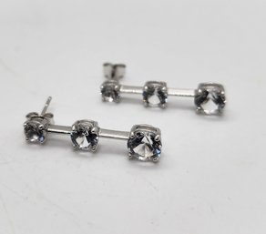 White Sapphire Earrings In Rhodium Over Sterling