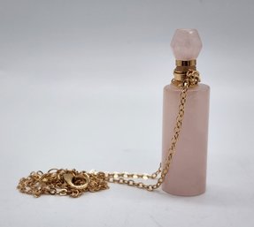 Rose Quartz Perfume Bottle Necklace In Plated Yellow Gold Stainless Steel
