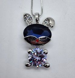 Blue & White Glass, Red & White Austrian Crystal Doll Charm Pendant Necklace