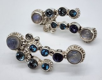 Sajen Silver Rainbow Moonstone, Multi-Gemstone Earrings In Sterling