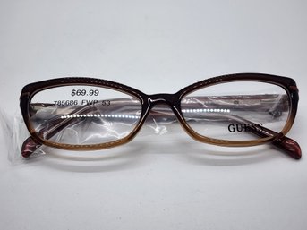 Guess Brown Cats Eye Clear Demo Lens Eyeglass Frames With Black Branded Case