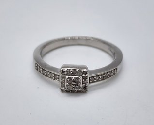 Diamond Cluster Ring In Platinum Over Sterling