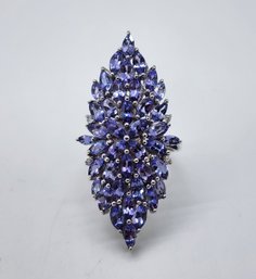 Tanzanite Elongated Ring In Platinum Over Sterling
