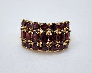Red Garnet Ring In Yellow Gold Over Sterling