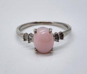 Peruvian Pink Opal, Diamond Ring In Platinum Over Sterling