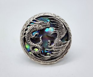Bali, Abalone Shell Dragon & Phoenix Ring In Sterling Silver