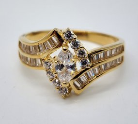 Premium White CZ, 18k Yellow Gold Over Sterling Ring