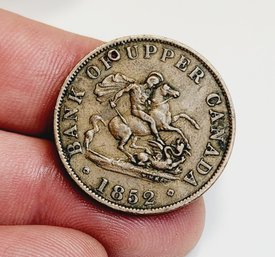 1852 UPPER CANADA Antique UK Queen Victoria HALF PENNY BANK TOKEN Coin (172 Years Young)