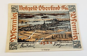 Antique.... 1920s Notgeld  50 Pfennig Bank Note  German For 'emergency Money' UNC Condition