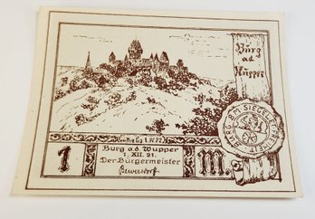 Antique.... 1920s Notgeld  1 Mark  Bank Note  German For 'emergency Money' UNC Condition