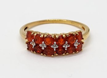Mexican Fire Opal, White Zircon Ring In Yellow Gold Over Sterling