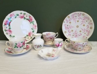 Beautiful Selection Of Mixed Vintage Pink Floral Fine Bone China Dining Separates