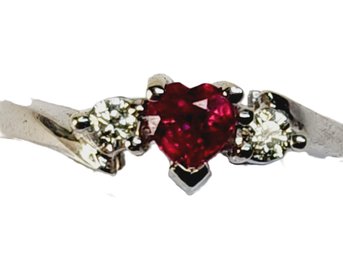 Wow...14k White Gold Ruby Heart Shaped Stone Ring