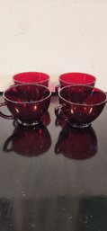 4 Vintage Cranberry Glass Coffee Cups