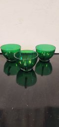 3 Vintage Green Glass Coffee Cups
