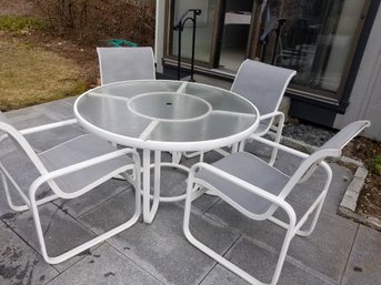 Outdoor Patio Set - White Aluminum And Glass